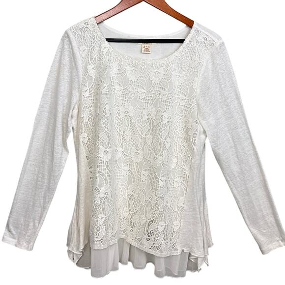 Sundance Women's Linen Top White Off White Lace Overlay Flowy Size L Bohemian - Picture 1 of 8